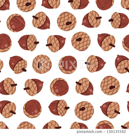 Acorns Seamless Pattern Flat Vector. Autumn Nut Texture for Seasonal Branding, Rustic Designs. Repeat Background for Wallpaper, Textile, Wrapping Paper. Natural Fall Theme Acorns Seamless Pattern Flat Vector. Autumn Nut Texture for Seasonal Branding, Rustic Designs. Repeat Background for Wallpaper, Textile, Wrapping Paper. Natural Fall Theme 130135582