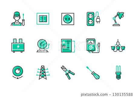 Electrician services - set of line design style icons Electrician services - set of line design style icons 130135588