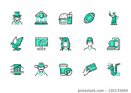 Travel to the USA - set of line design style icons 130135604