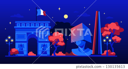France at night - colorful flat design style illustration 130135613
