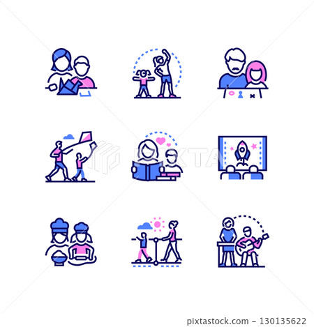 Leisure activities for children - line design style icons set Leisure activities for children - line design style icons set 130135622