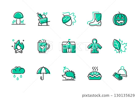 Autumn features - set of line design style icons 130135629