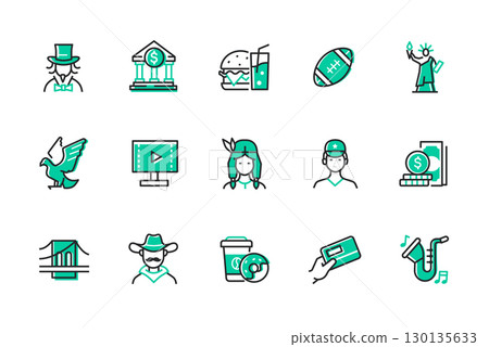 Travel to the USA - set of line design style icons 130135633