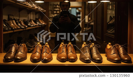 Rows of new shoes in dark shop create sharp contrast to tragic history Rows of new shoes in dark shop create sharp contrast to tragic history 130135960