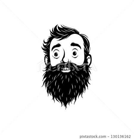 A quirky black and white illustration of a man's face with a thick beard A quirky black and white illustration of a man's face with a thick beard 130136162