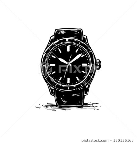 Monochrome Stylish Wristwatch Illustration for Fashion Accessory Design and Timekeeping Monochrome Stylish Wristwatch Illustration for Fashion Accessory Design and Timekeeping 130136163