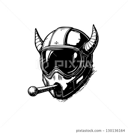 Devilishly stylish motorcycle helmet with horn accents and a unique microphone Devilishly stylish motorcycle helmet with horn accents and a unique microphone 130136164