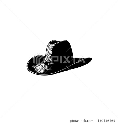 Vintage Cowboy Hat Illustration in Black and White: Authentic Western Style 130136165