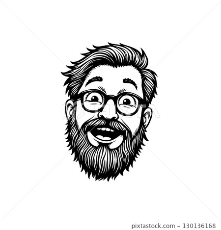 Expressive cartoon portrait of a smiling man with glasses and a beard design Expressive cartoon portrait of a smiling man with glasses and a beard design 130136168