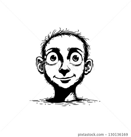 Cartoon style drawing of a man with big eyes and a cheerful expression Cartoon style drawing of a man with big eyes and a cheerful expression 130136169