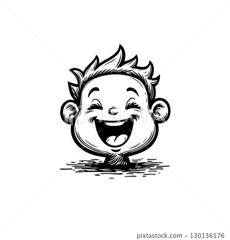 Adorable Hand-Drawn Cartoon Boy with Infectious Laughter and Expressive Features 130136176
