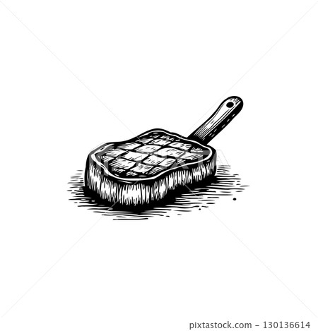 Detailed Sketch of a Grilled Steak with Texture and Shading on White Background 130136614