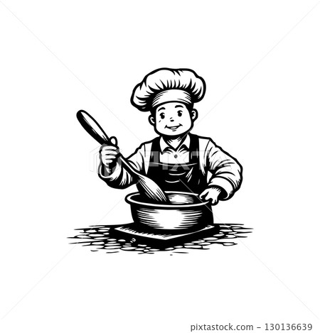 Charming Chef Illustration: Stirring Delight with Wholesome Culinary Expertise Charming Chef Illustration: Stirring Delight with Wholesome Culinary Expertise 130136639