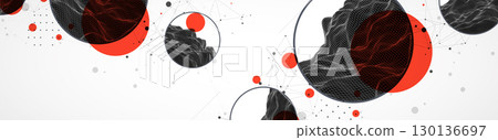 Trendy abstract wireframe background. Modern science or technology art elements. Surface illustration. Vector. Trendy abstract wireframe background. Modern science or technology art elements. Surface illustration. Vector. 130136697