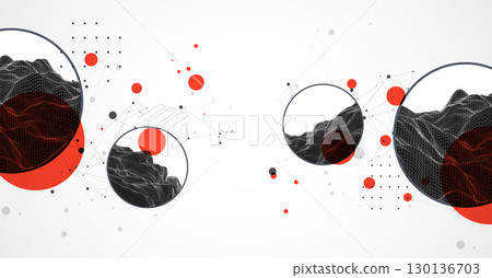 Trendy abstract wireframe background. Modern science or technology art elements. Surface illustration. Vector. Trendy abstract wireframe background. Modern science or technology art elements. Surface illustration. Vector. 130136703