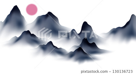 Modern design vector illustration of beautiful Chinese ink landscape painting. 130136723