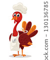 Turkey bird with chef s hat close-up on white background. Thanksgiving 130136785