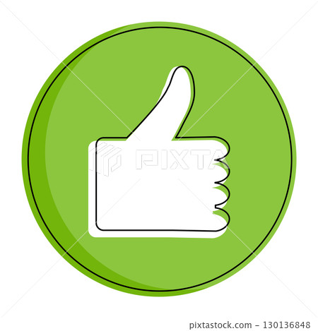 Thumb up icon in the green circle, Like sign button in cartoon style, vote web buttons with man hand, positive feedback, affirmation and the concept of success, human hand giving OK 130136848