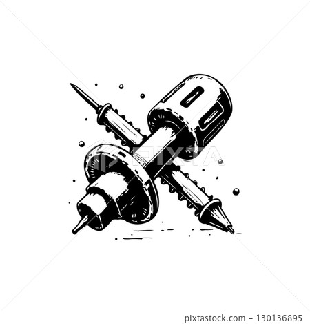 Stylized illustration of a retro microphone with pencil intersecting artistically 130136895