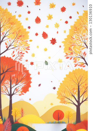 秋天的田野和樹木，還有美麗的秋葉 130136910