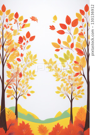 秋天的田野和樹木，還有美麗的秋葉 130136912