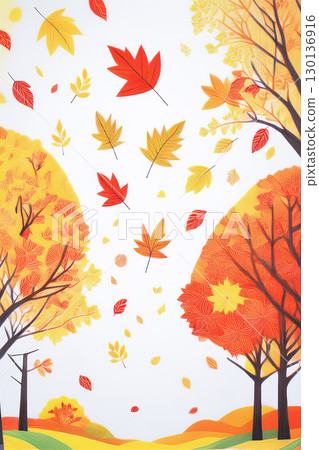 Autumn fields and trees with beautiful autumn leaves 130136916