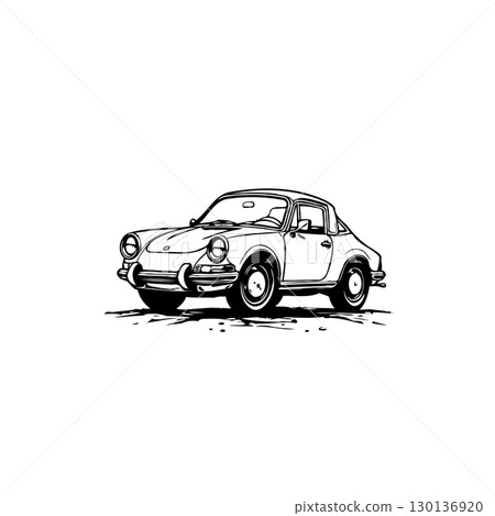 Classic car sketch: Timeless automotive beauty in minimalist black and white 130136920