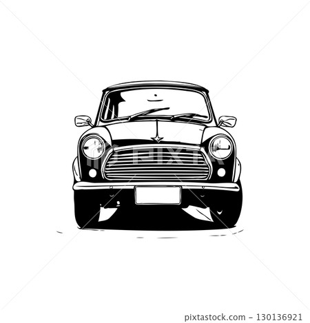 Iconic beauty: A minimalist black and white depiction of a classic Mini Cooper car 130136921