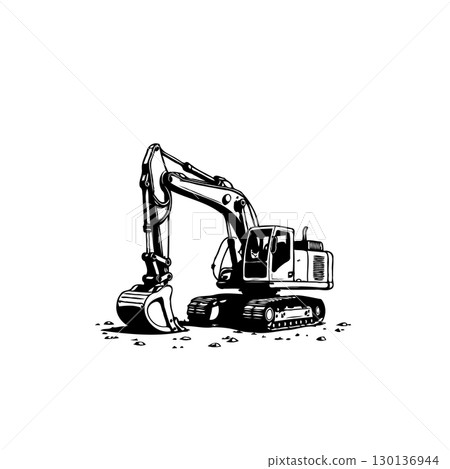 Detailed vector illustration of an excavator on a white background for design projects Detailed vector illustration of an excavator on a white background for design projects 130136944