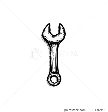 Sketch of a Wrench: Hand-Drawn Illustration of Mechanical Tool for Repair and Maintenance Sketch of a Wrench: Hand-Drawn Illustration of Mechanical Tool for Repair and Maintenance 130136945
