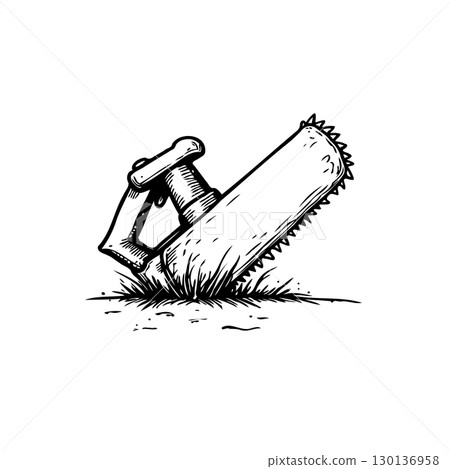 Hand-drawn vector illustration of chainsaw, isolated on white background 130136958