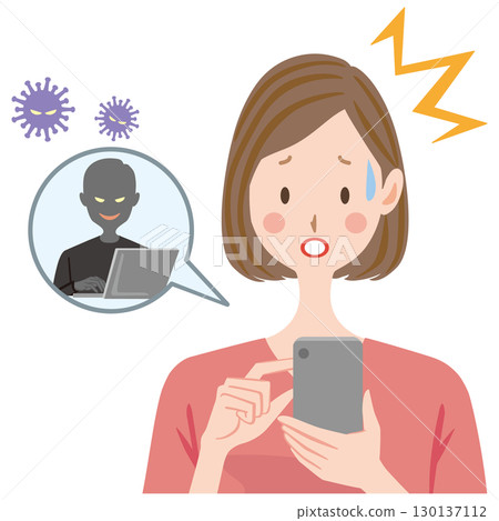 一名女性因智慧型手機感染病毒而苦惱；未經授權的登錄 130137112