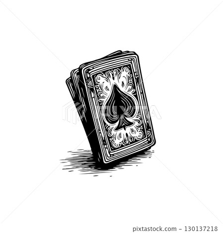Elegant Black and White Deck of Playing Cards with Ornate Spade Design 130137218