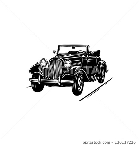 Monochrome illustration of a classic convertible car evoking vintage automobile charm Monochrome illustration of a classic convertible car evoking vintage automobile charm 130137226
