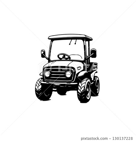 Stylized Black and White Illustration of a Vintage Tractor for Agricultural Themes Stylized Black and White Illustration of a Vintage Tractor for Agricultural Themes 130137228