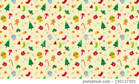 Christmas items seamless pattern background / yellow Christmas items seamless pattern background / yellow 130137305