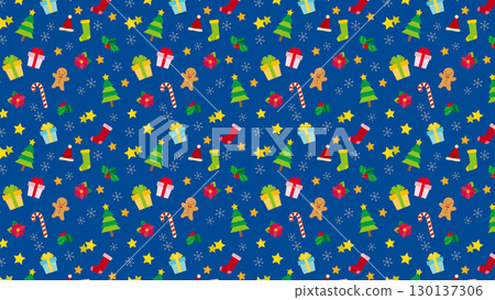 聖誕物品無縫圖案背景/藍色 聖誕物品無縫圖案背景/藍色 130137306