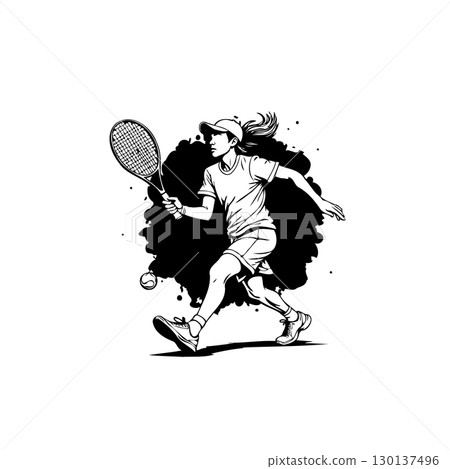 Dynamic tennis player in action vector illustration with splash background design 130137496