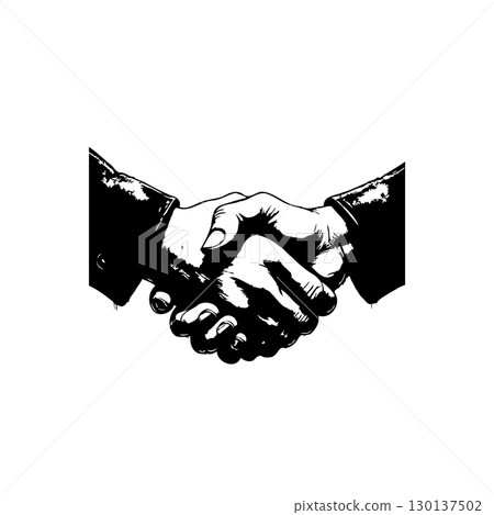 Monochrome handshake illustration symbolizing agreement and collaboration in business Monochrome handshake illustration symbolizing agreement and collaboration in business 130137502