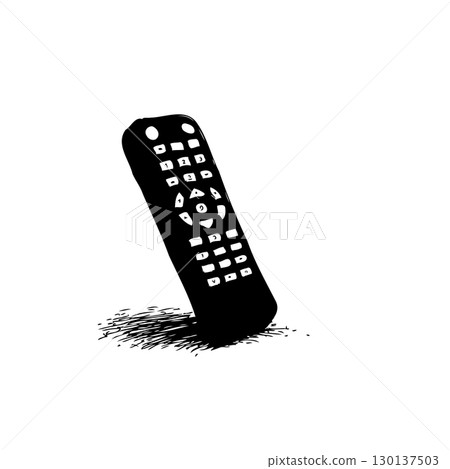 Minimalist remote control illustration with a modern design aesthetic, black and white 130137503