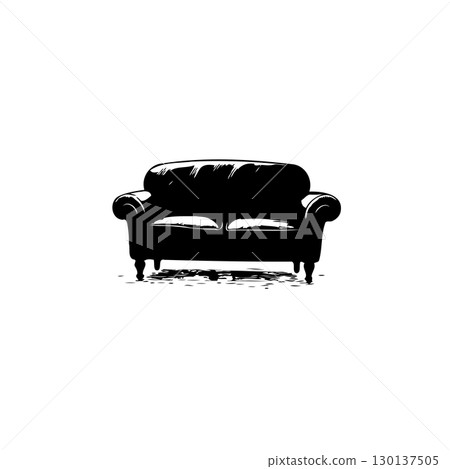 Elegant black and white illustration of a classic sofa on a clean background Elegant black and white illustration of a classic sofa on a clean background 130137505