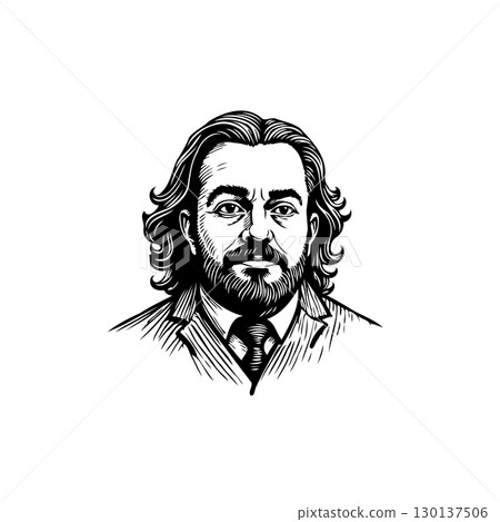 Vintage portrait of a man with long hair and beard in etching style Vintage portrait of a man with long hair and beard in etching style 130137506