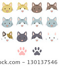 Cat face and paw icon set: color 130137546