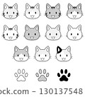 Cat face and paw icon set: monochrome 130137548
