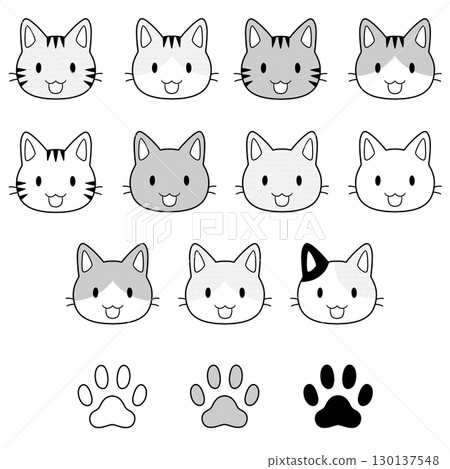 貓臉和爪子圖示集:單色 貓臉和爪子圖示集:單色 130137548