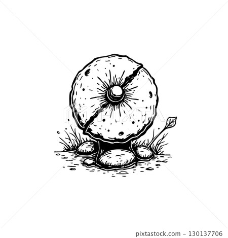 Stylized Single Mushroom in Black and White Minimalist Illustration on White Background Stylized Single Mushroom in Black and White Minimalist Illustration on White Background 130137706