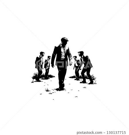 Bold leadership depiction in stark black and white, evoking power and authority 130137715