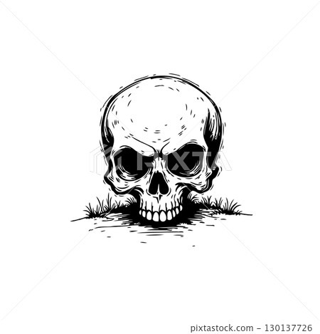 Stylized skull illustration in black and white, perfect for halloween concepts 130137726
