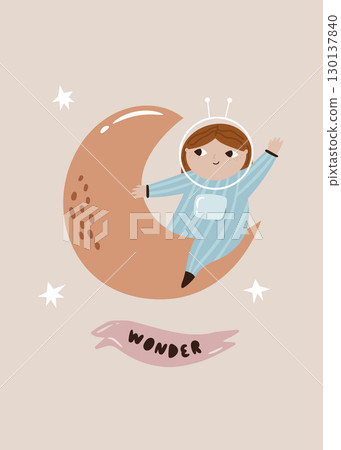 Space Girl Astronaut Discovering Universe 130137840