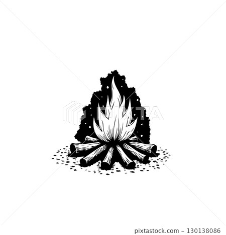 Stylized campfire drawing in monochrome evokes warmth and outdoor atmosphere Stylized campfire drawing in monochrome evokes warmth and outdoor atmosphere 130138086